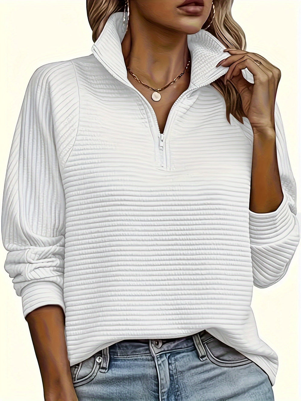 Michelle - Stijlvolle Ribgebreide Kraag Sweater