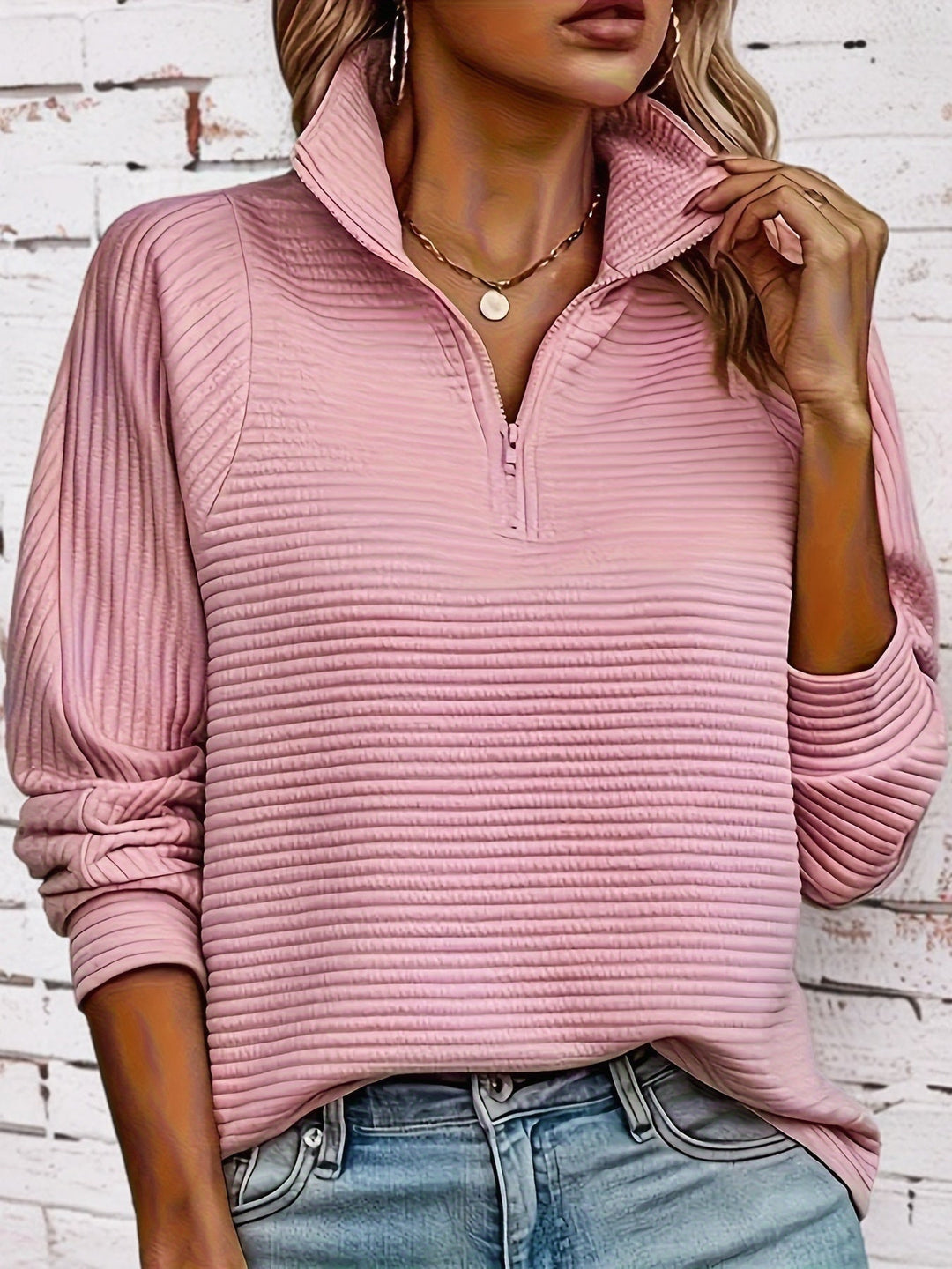 Michelle - Stijlvolle Ribgebreide Kraag Sweater