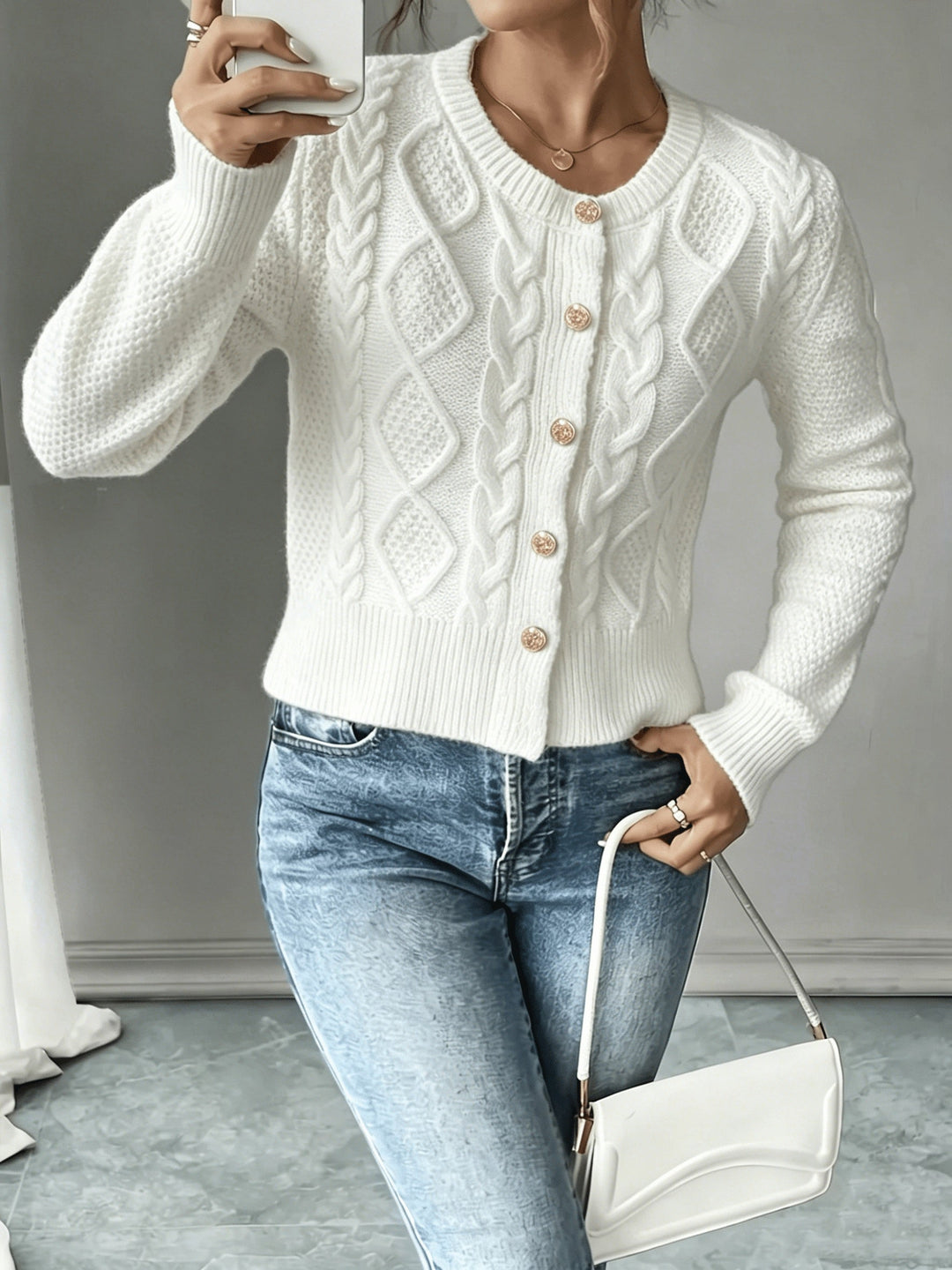 Marianne - Elegant Kabelgebreid Knopen Vest