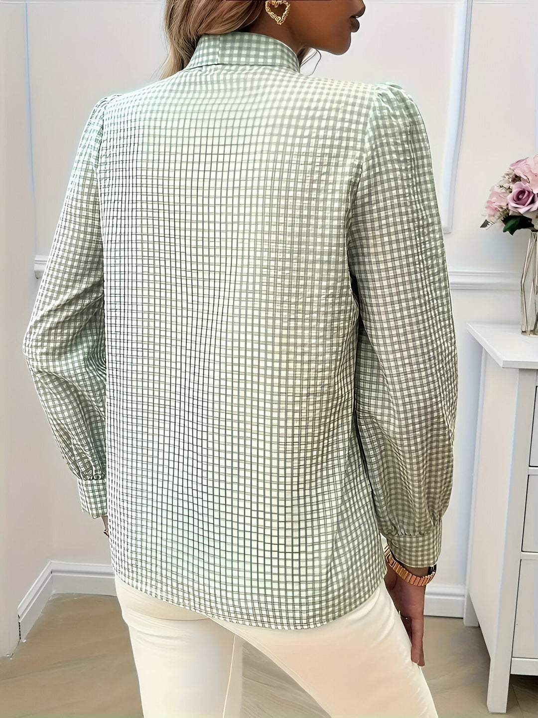 Zara - Geruite Dames Blouse met Strik