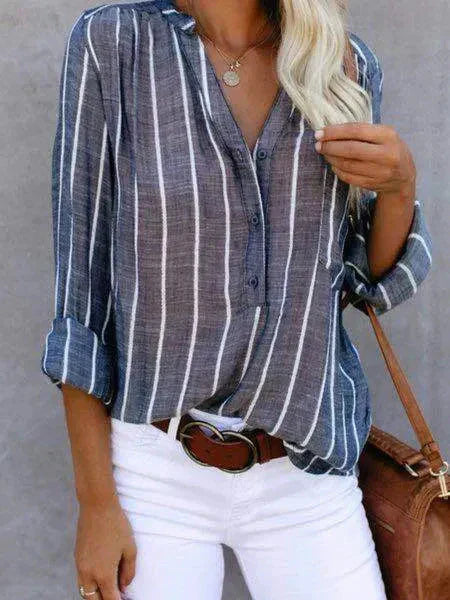Yuna - Casual Gestreepte Blouse met V-hals Dames