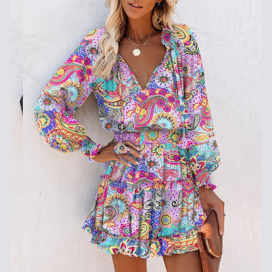 Manon - Boho Mini Jurk met Luipaardprint