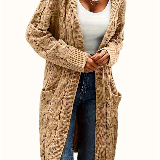 Rachel - Elegant Lang Kabelgebreid Vest