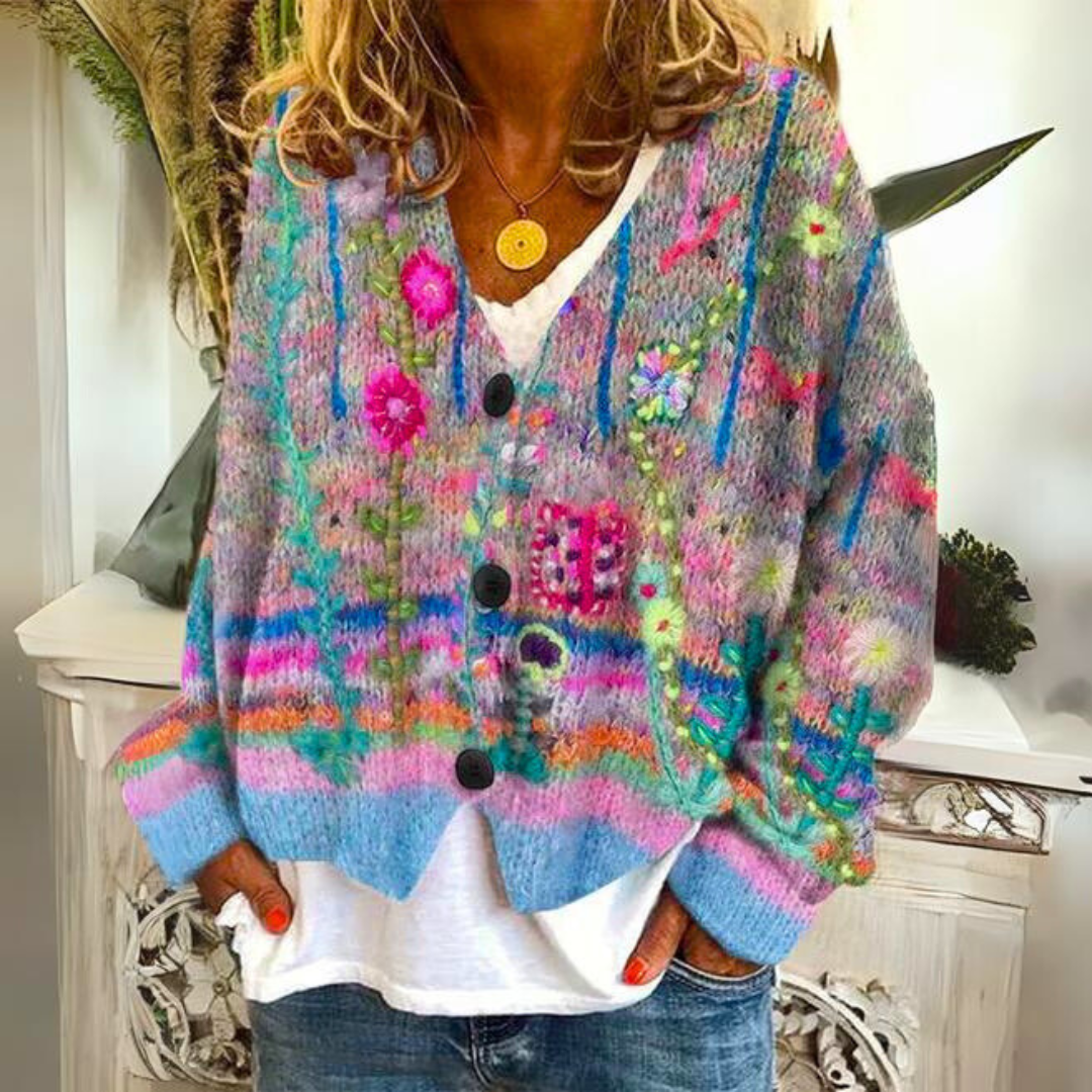 Petra - Elegant Vintage Gebreid Bloemen Vest