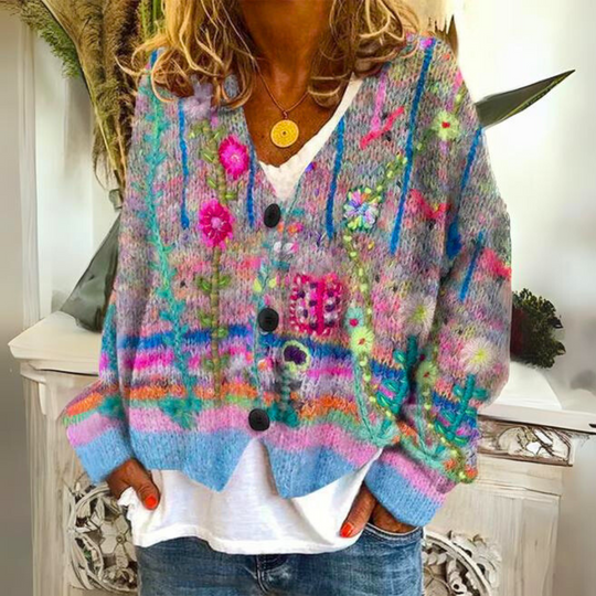 Petra - Elegant Vintage Gebreid Bloemen Vest