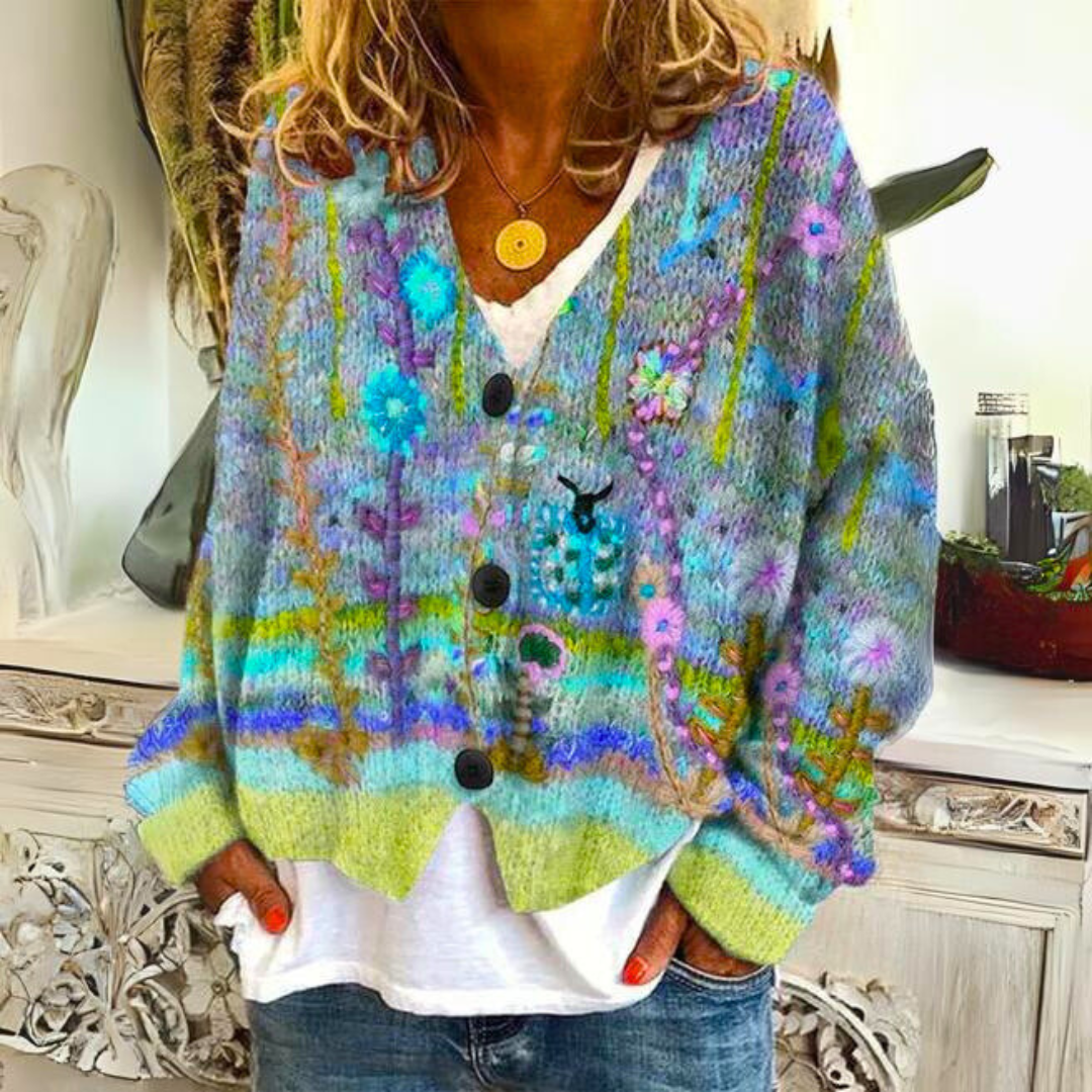 Petra - Elegant Vintage Gebreid Bloemen Vest