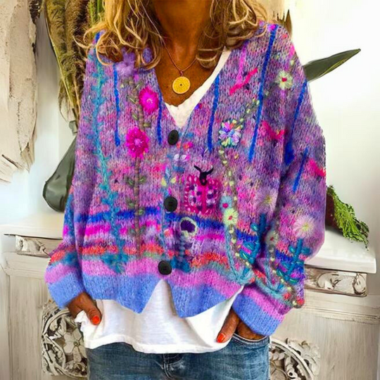 Petra - Elegant Vintage Gebreid Bloemen Vest