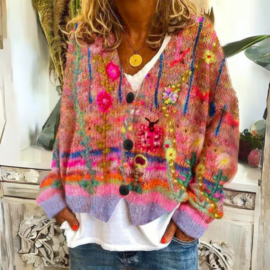 Petra - Elegant Vintage Gebreid Bloemen Vest
