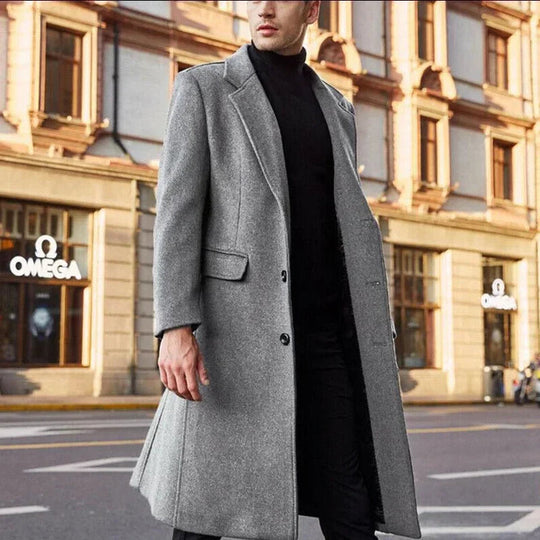 Roberto - Elegante Lange Wollen Mantel Winterjas