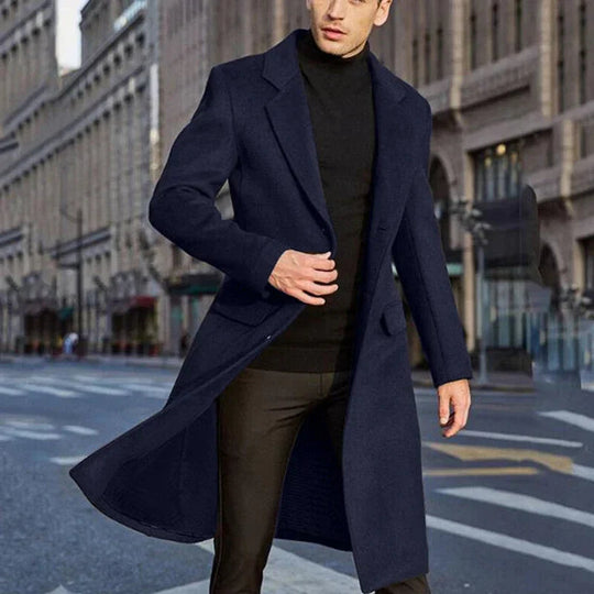 Roberto - Elegante Lange Wollen Mantel Winterjas