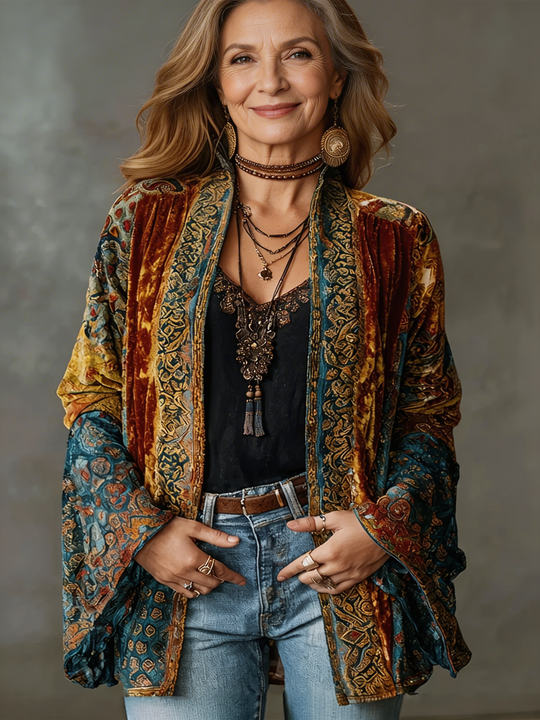 Helen - Stijlvol Fluwelen Vintage Kimono