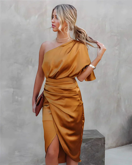 Lola - Elegante Satijnen One Shoulder Jurk Dames