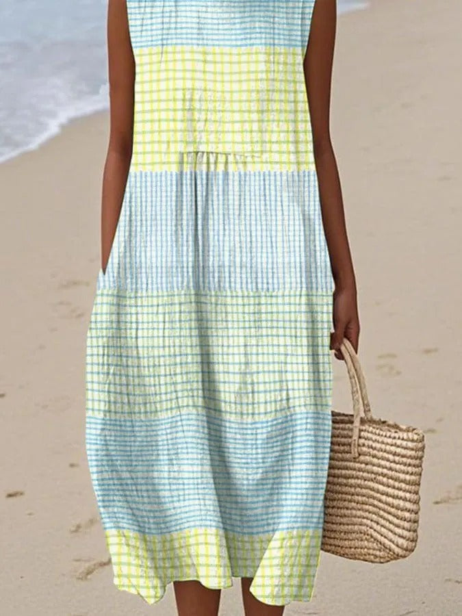 Ingrid - Geruite Mouwloze Midi Jurk Dames