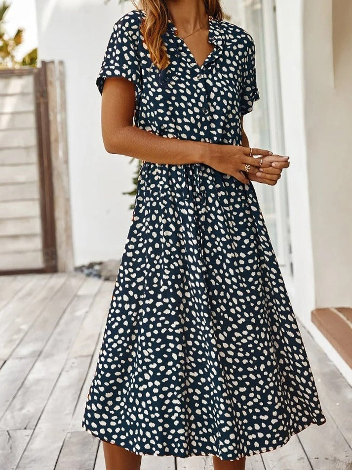 Midi Blousejurk Dames Casual Met Print - Iris