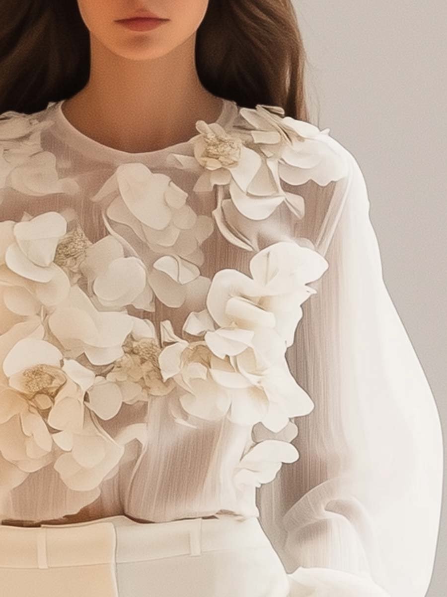 Sofia - Elegante Chiffon Blouse 3D Bloemen Dames