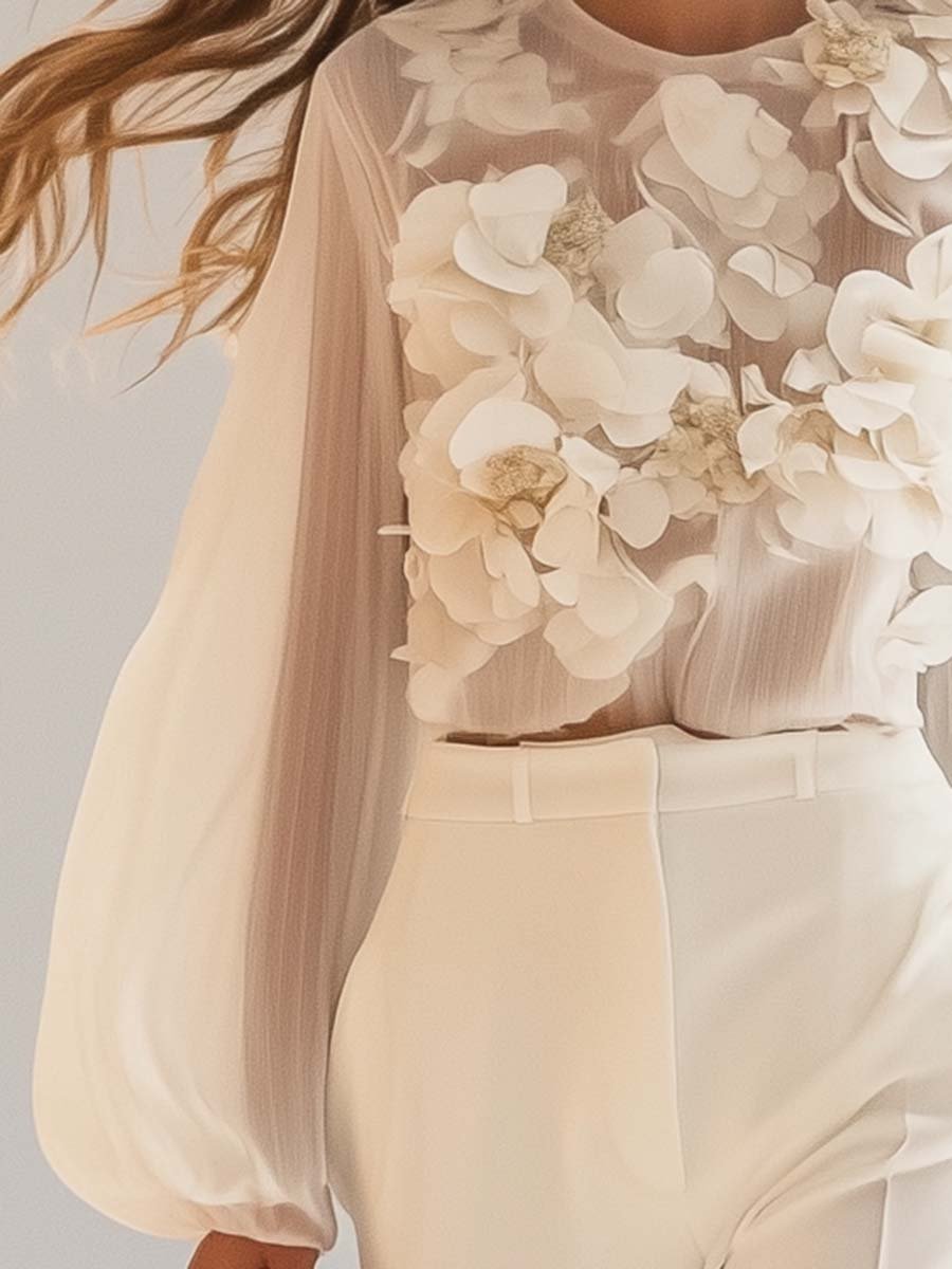 Sofia - Elegante Chiffon Blouse 3D Bloemen Dames