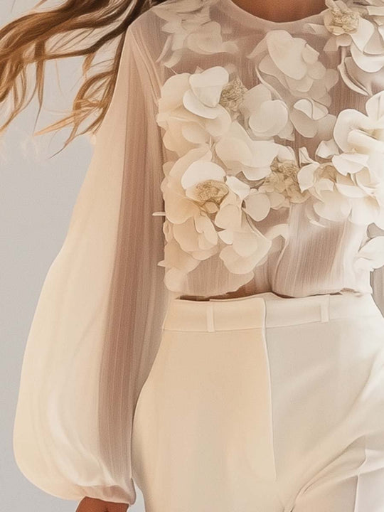 Sofia - Elegante Chiffon Blouse 3D Bloemen Dames