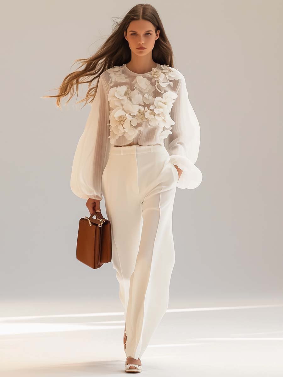 Sofia - Elegante Chiffon Blouse 3D Bloemen Dames
