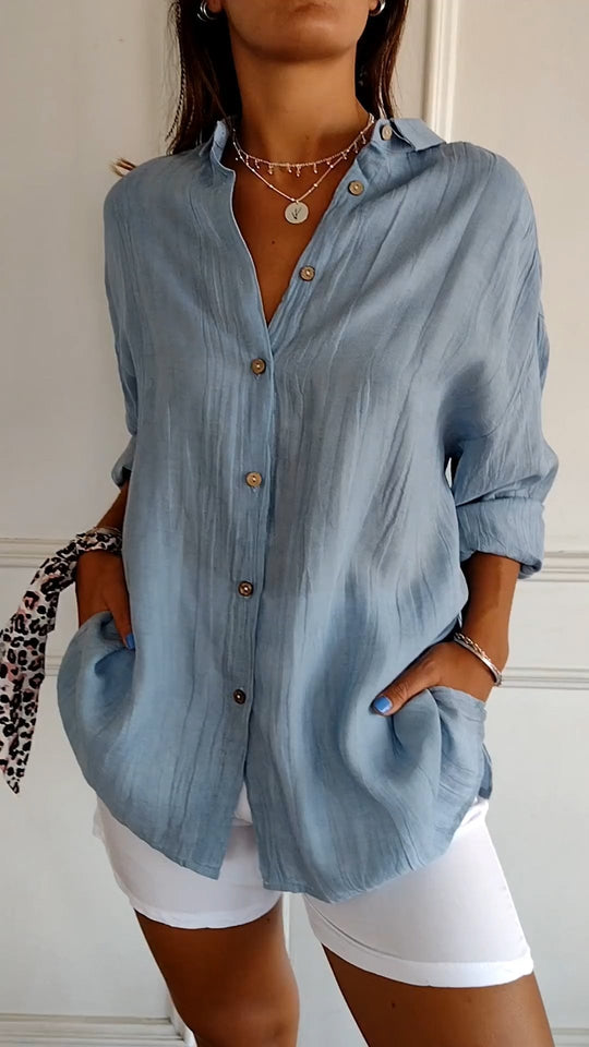 Oversized Linnen Blouse Dames Met Knoopsluiting - Esra