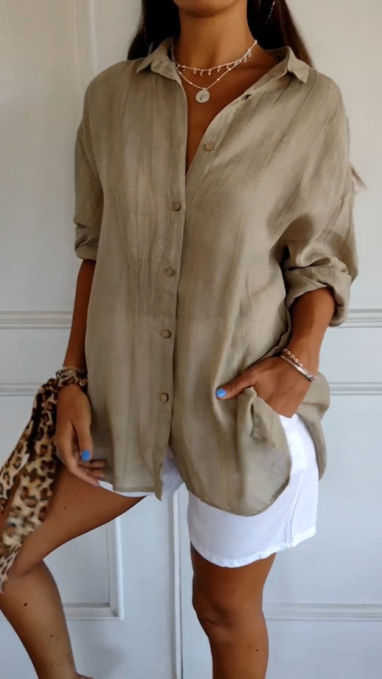 Oversized Linnen Blouse Dames Met Knoopsluiting - Esra