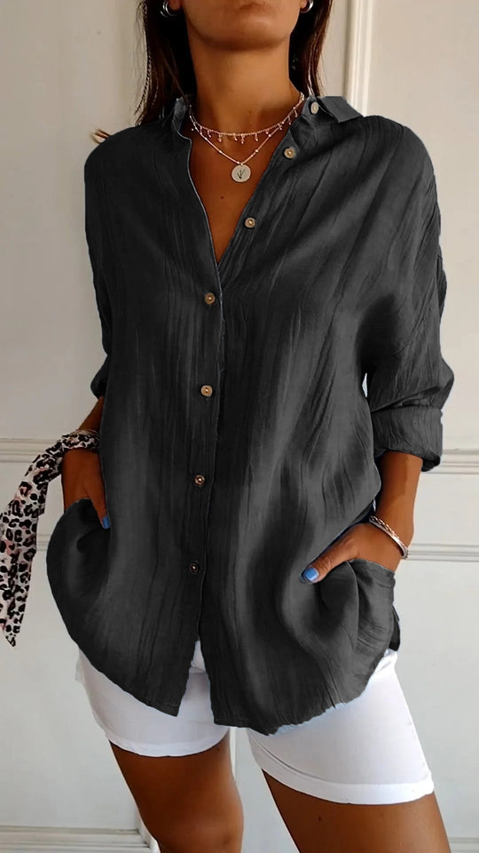 Oversized Linnen Blouse Dames Met Knoopsluiting - Esra
