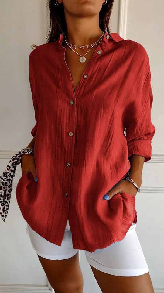 Oversized Linnen Blouse Dames Met Knoopsluiting - Esra