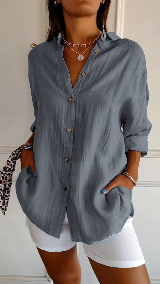 Oversized Linnen Blouse Dames Met Knoopsluiting - Esra