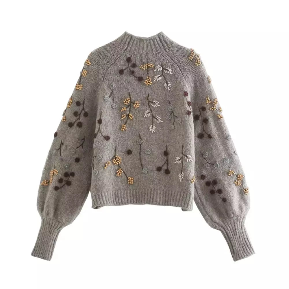Rebecca - Elegante Vintage Gebreide Bloemen Trui