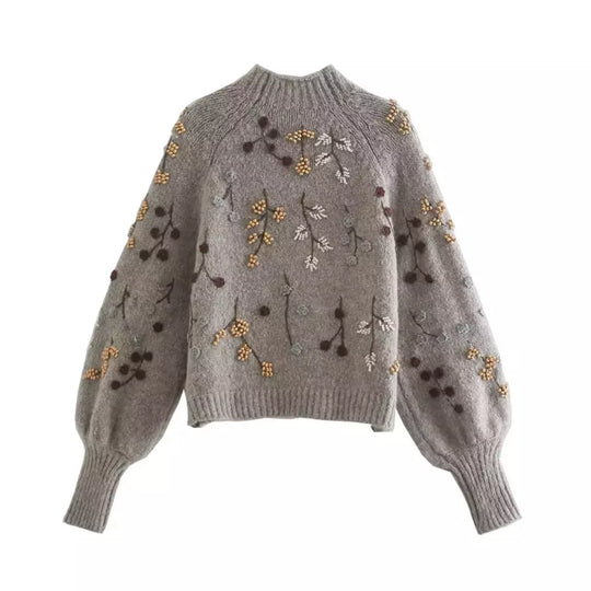 Rebecca - Elegante Vintage Gebreide Bloemen Trui