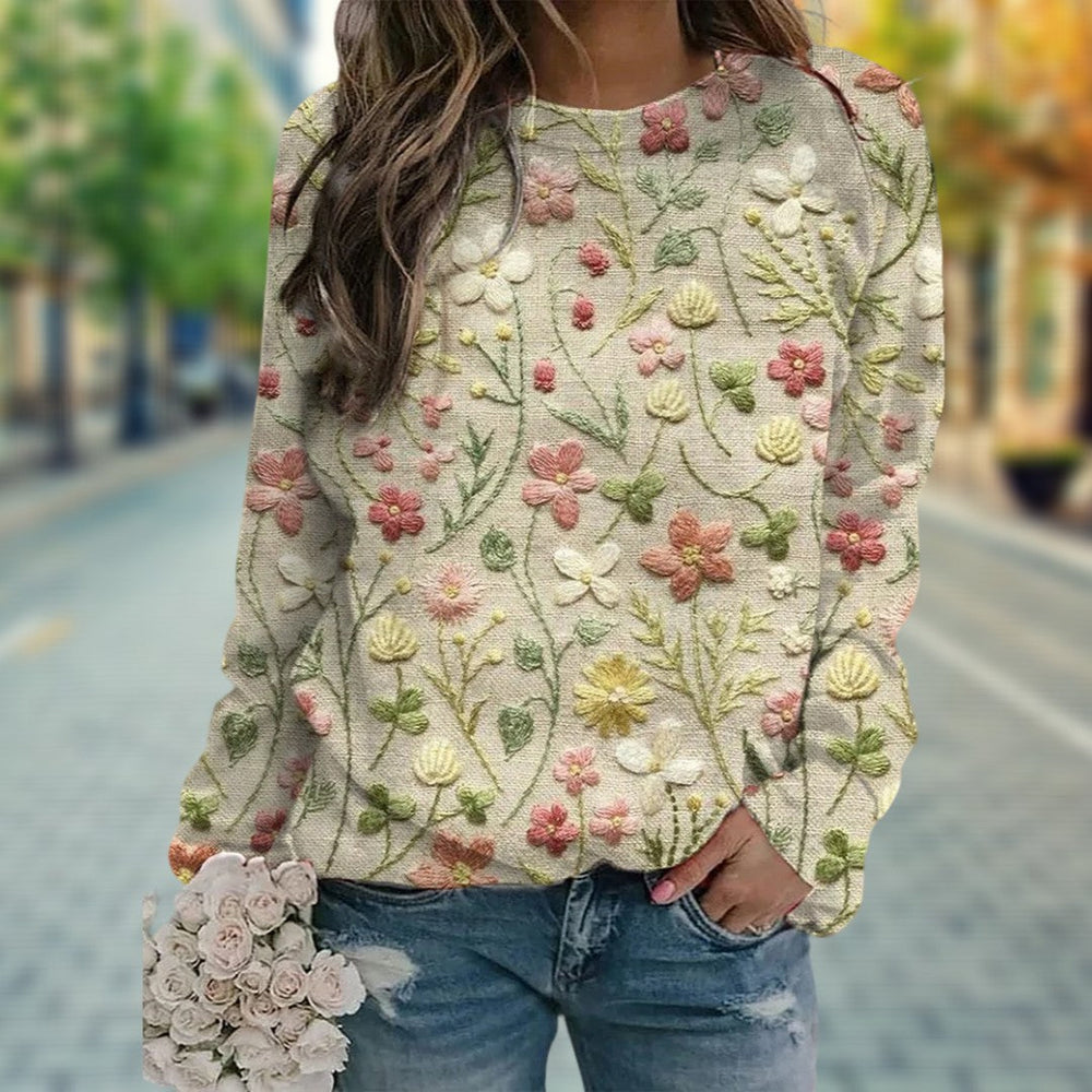 Emma - Elegante Gebreide Bloemen Trui