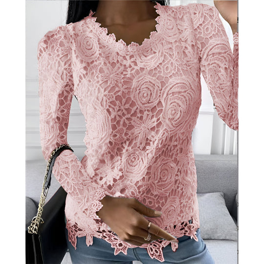 Clarisse - Elegante Kanten Dames Blouse Lange Mouwen
