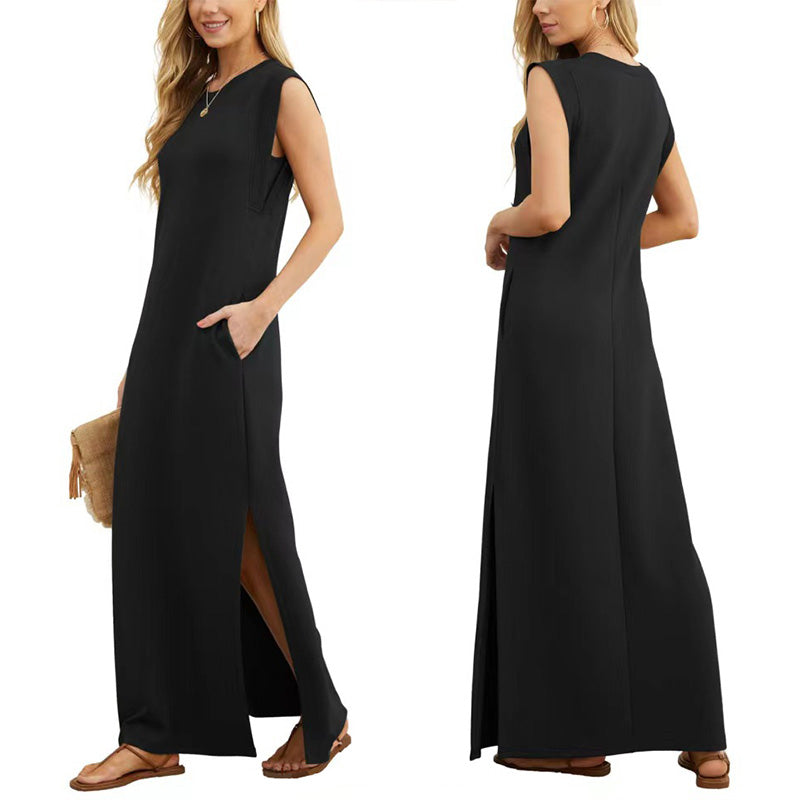 Wendy - Effen Mouwloze Maxi Jurk Dames