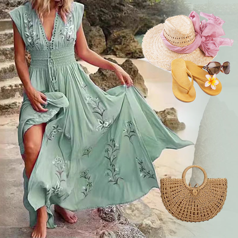 Boho Maxi Jurk Dames Met Borduursel - Lara