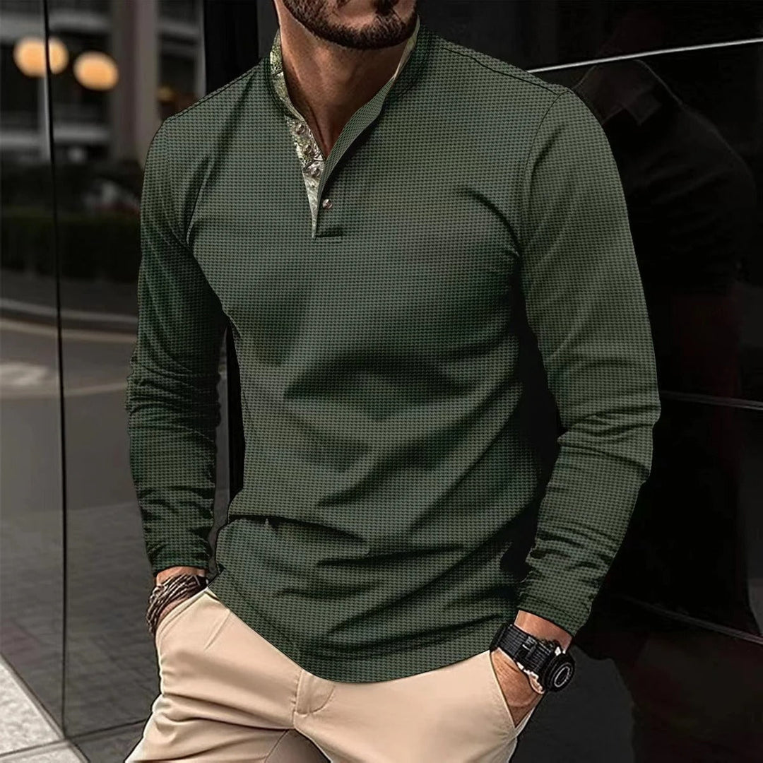 Ravi - Sportieve Heren Henley Shirt Lange Mouw