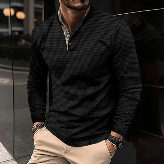 Ravi - Sportieve Heren Henley Shirt Lange Mouw