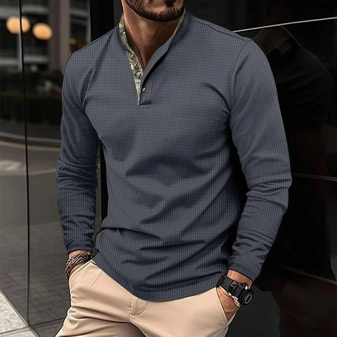 Ravi - Sportieve Heren Henley Shirt Lange Mouw