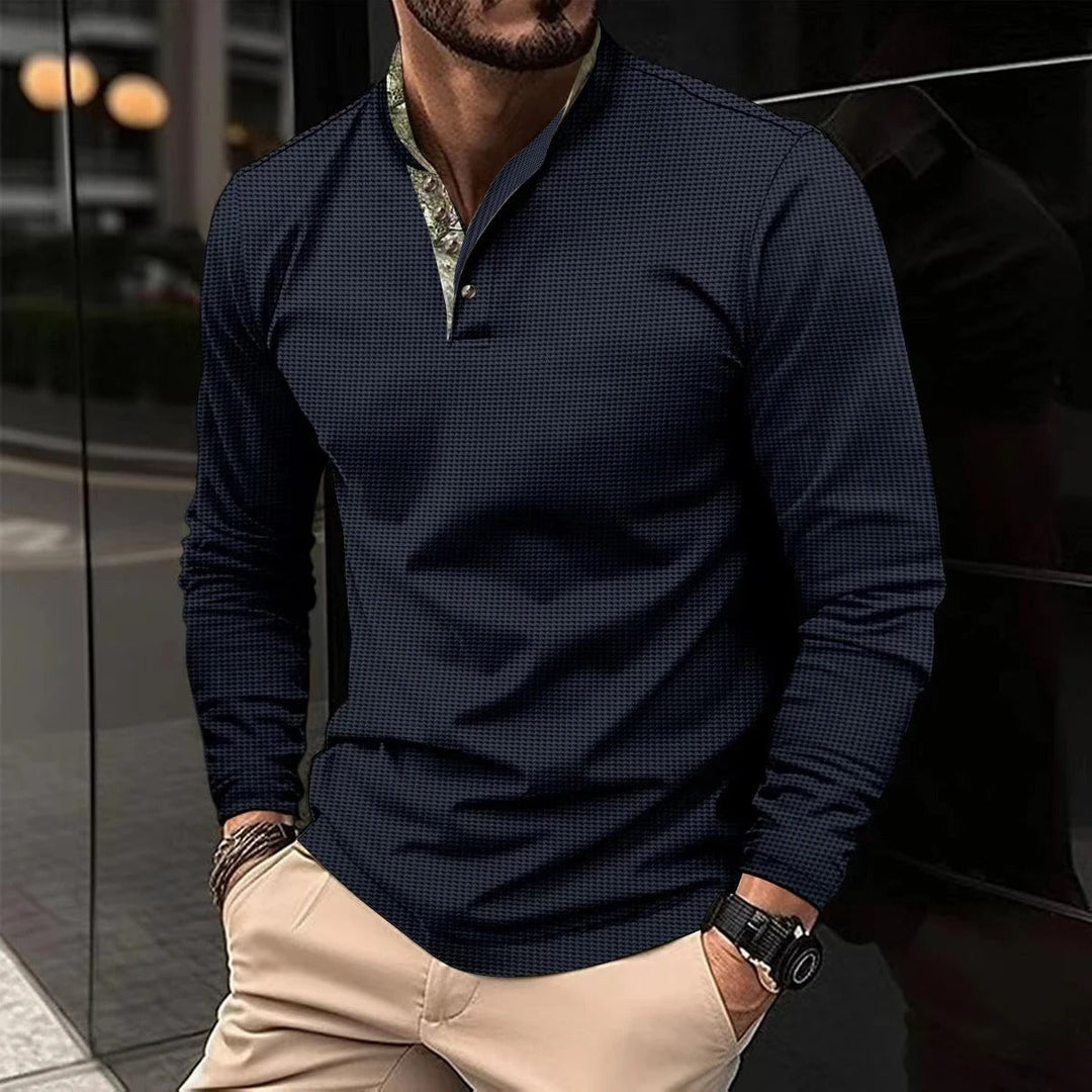 Ravi - Sportieve Heren Henley Shirt Lange Mouw