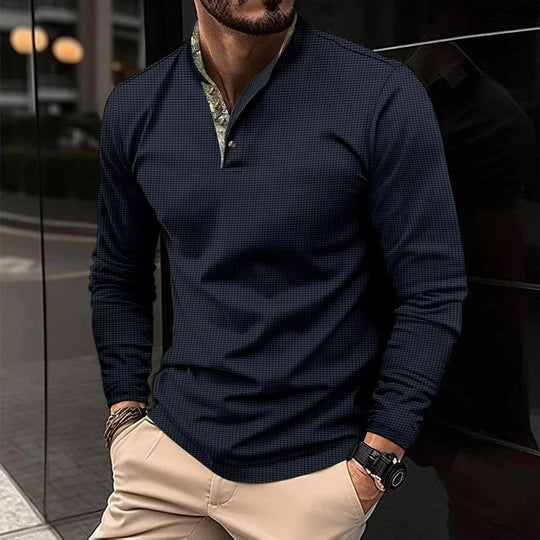 Ravi - Sportieve Heren Henley Shirt Lange Mouw