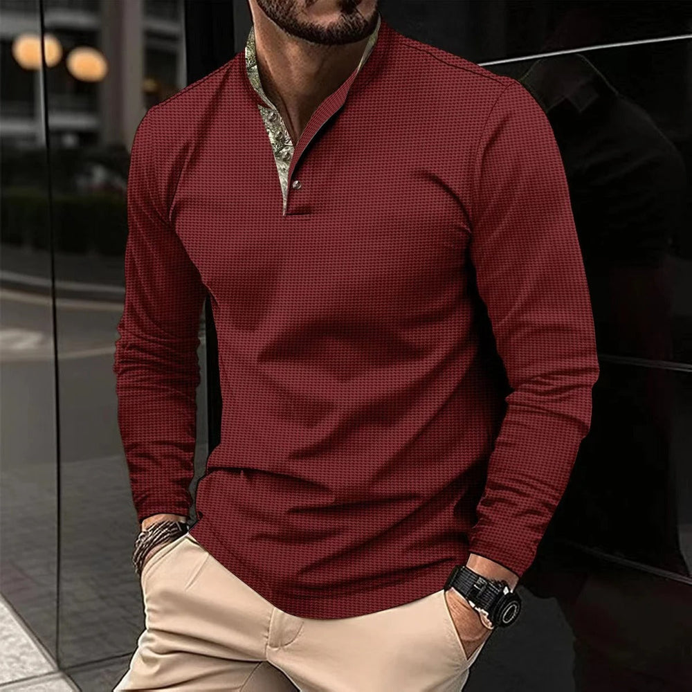 Ravi - Sportieve Heren Henley Shirt Lange Mouw