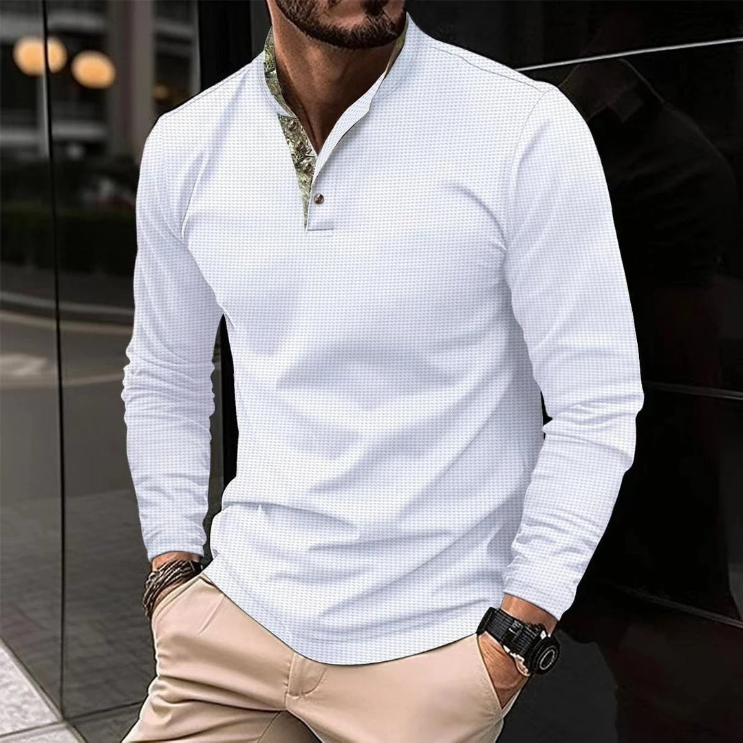 Ravi - Sportieve Heren Henley Shirt Lange Mouw