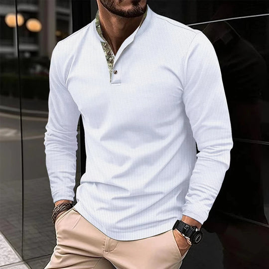 Ravi - Sportieve Heren Henley Shirt Lange Mouw