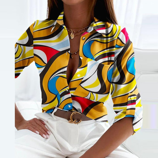 Elegante Blouse Dames Met Print Lange Mouw - Emma