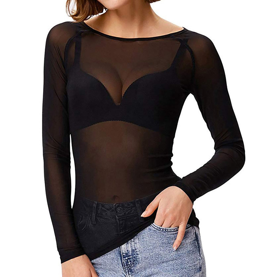 Lucia - Elegante Mesh Top Lange Mouw Dames