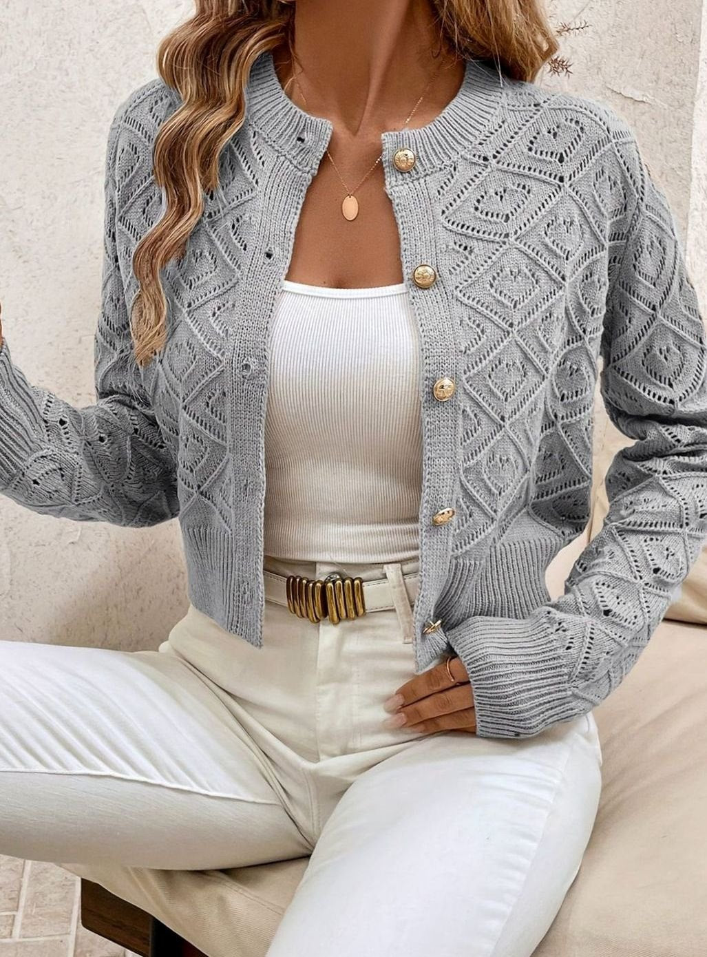 Paula - Elegant Ronde Hals Knopen Vest